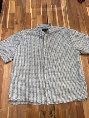Men's Sz XXL/2XL Pronto Uomo Blue & White Striped Short-Sleeve Button-Down Shirt